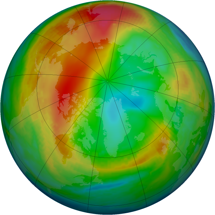 Arctic ozone map for 22 January 1990